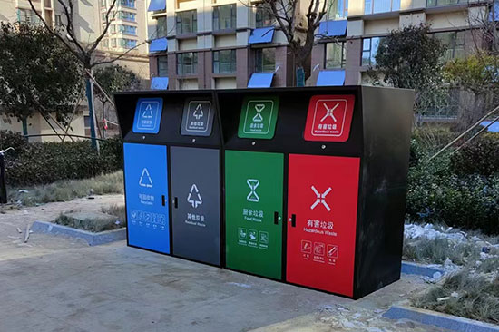 小區(qū)安裝四分類垃圾桶罩,垃圾分類亭